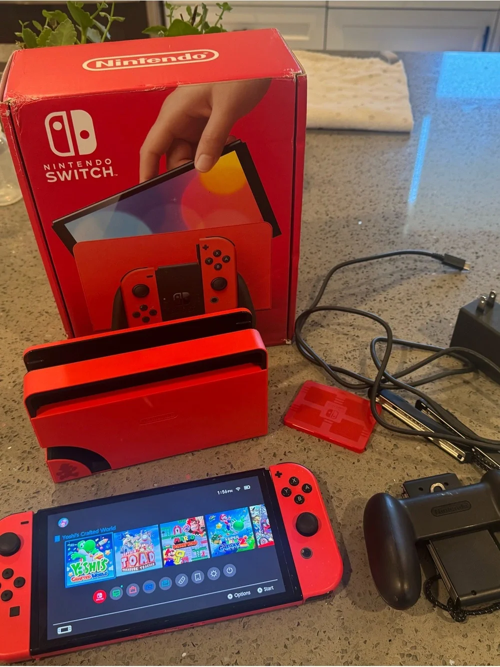 Nintendo Switch - Neon Red Joy‑Con with Red Dock and Accessories